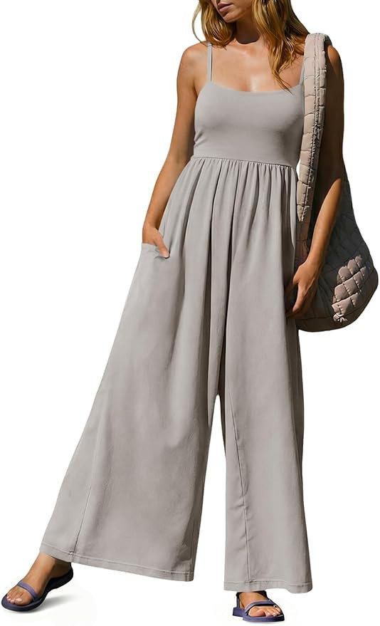 Fisoew Womens Summer Jumpsuits One Piece Casual Loose Overalls Spaghetti Strap Wide Leg Rompers w... | Amazon (US)