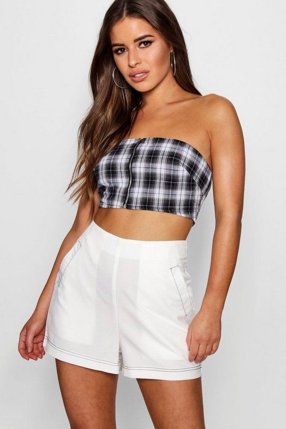 Petite Kate Exposed Zip Check BraletPetite Kate Exposed Zip Check Bralet | Boohoo.com (UK & IE)