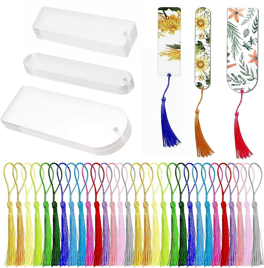 30PCS Acrylic Bookmark Blanks, Clear Acrylic Craft Bookmarks with 30PCS Colorful Tassels, Transpa... | Amazon (US)