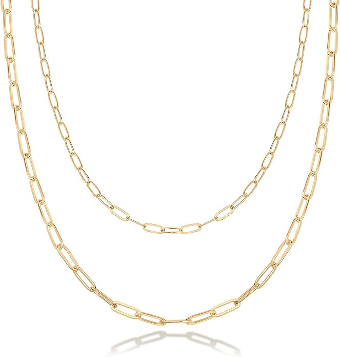 PAVOI 14K Gold Plated Dainty Layering Necklaces for Women | Snake Chain, Curb Link, Paperclip Lay... | Amazon (US)