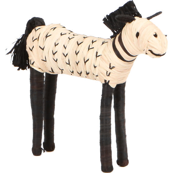 Raffia Horse Shelf Decor, Black/Natural | Maisonette
