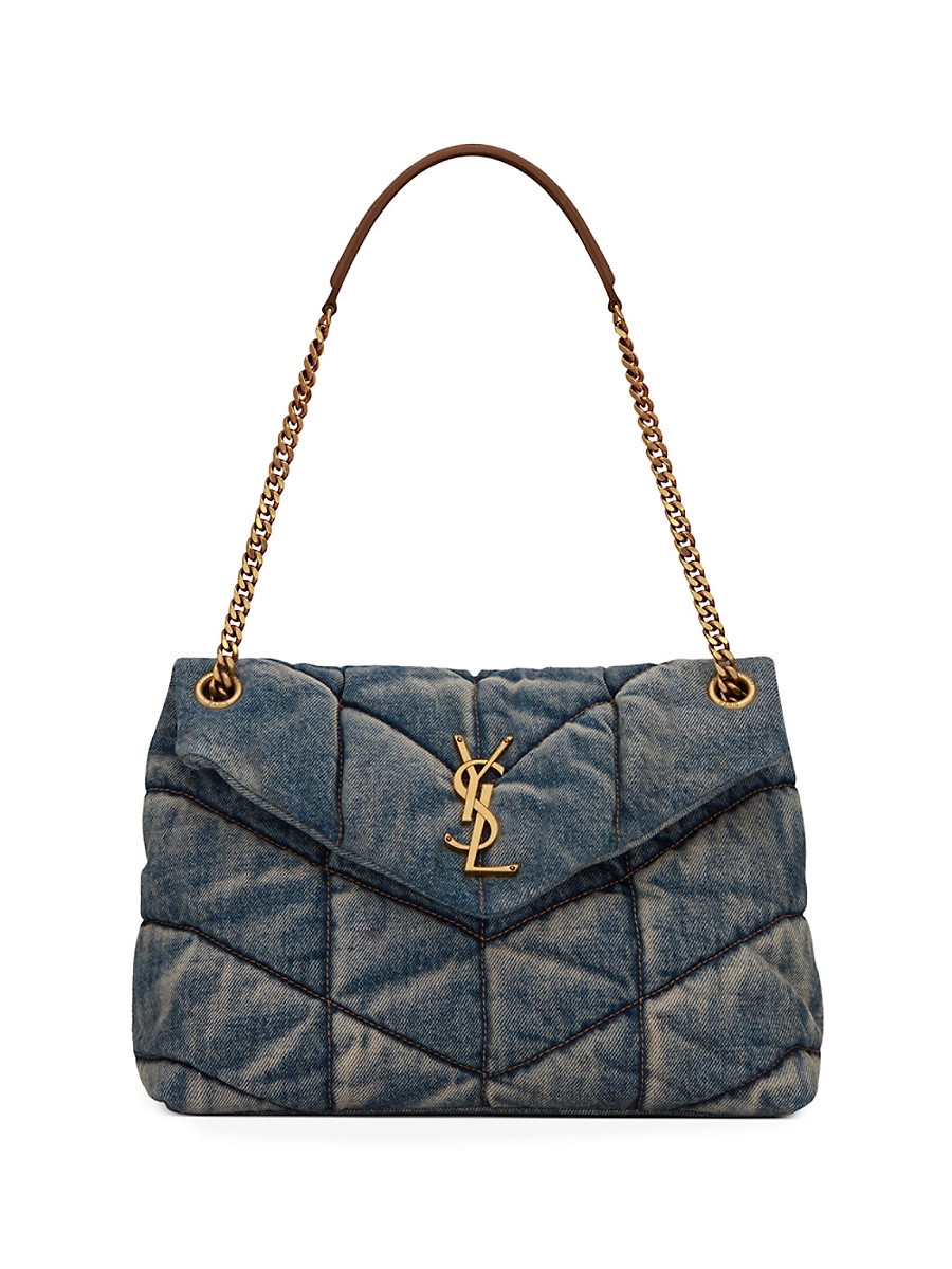 Women's Puffer Medium Shoulder Bag in Suede and Denim - Blue Multi | Saks Fifth Avenue