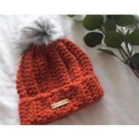 Adult Kids Baby Toddler ORANGE Beanie Bobble Faux Fur Pom Pom Crocheted Hat Mens Womens Girls Boys U | Etsy (US)