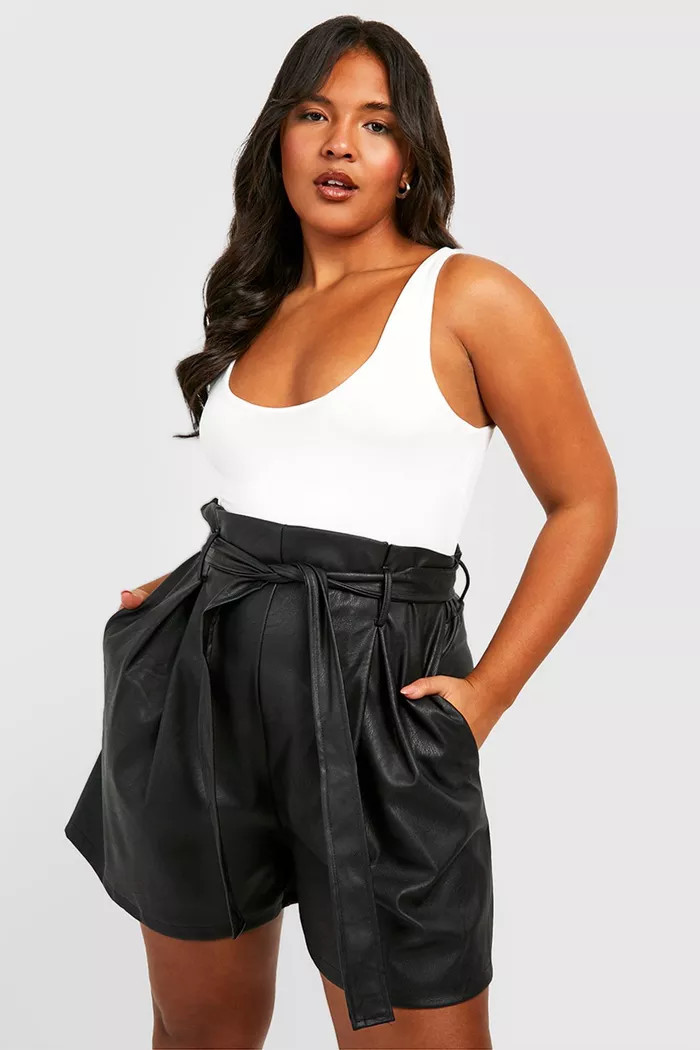Plus Pu Paperbag Waist Shorts | boohoo (US & Canada)