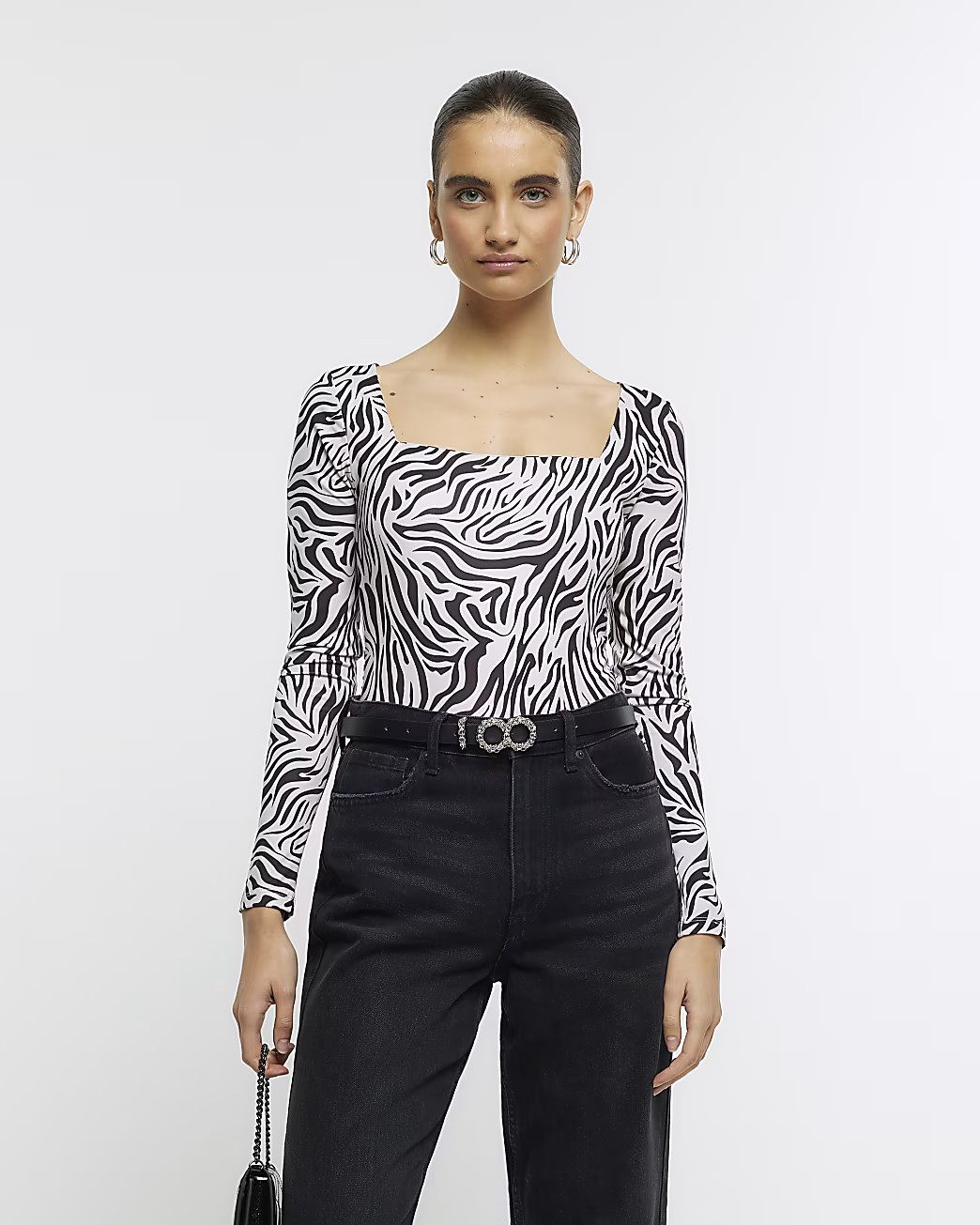 Beige animal print square neck bodysuit | River Island (UK & IE)
