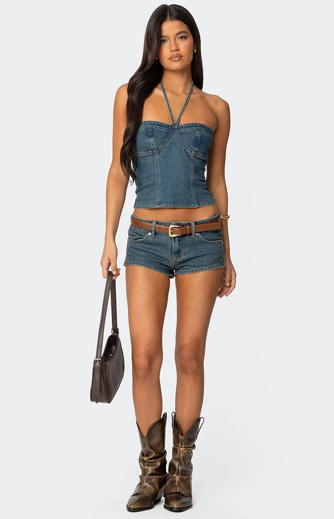 Edikted Women's Jagger Low Rise Denim Shorts in Blue - Size Small | PacSun