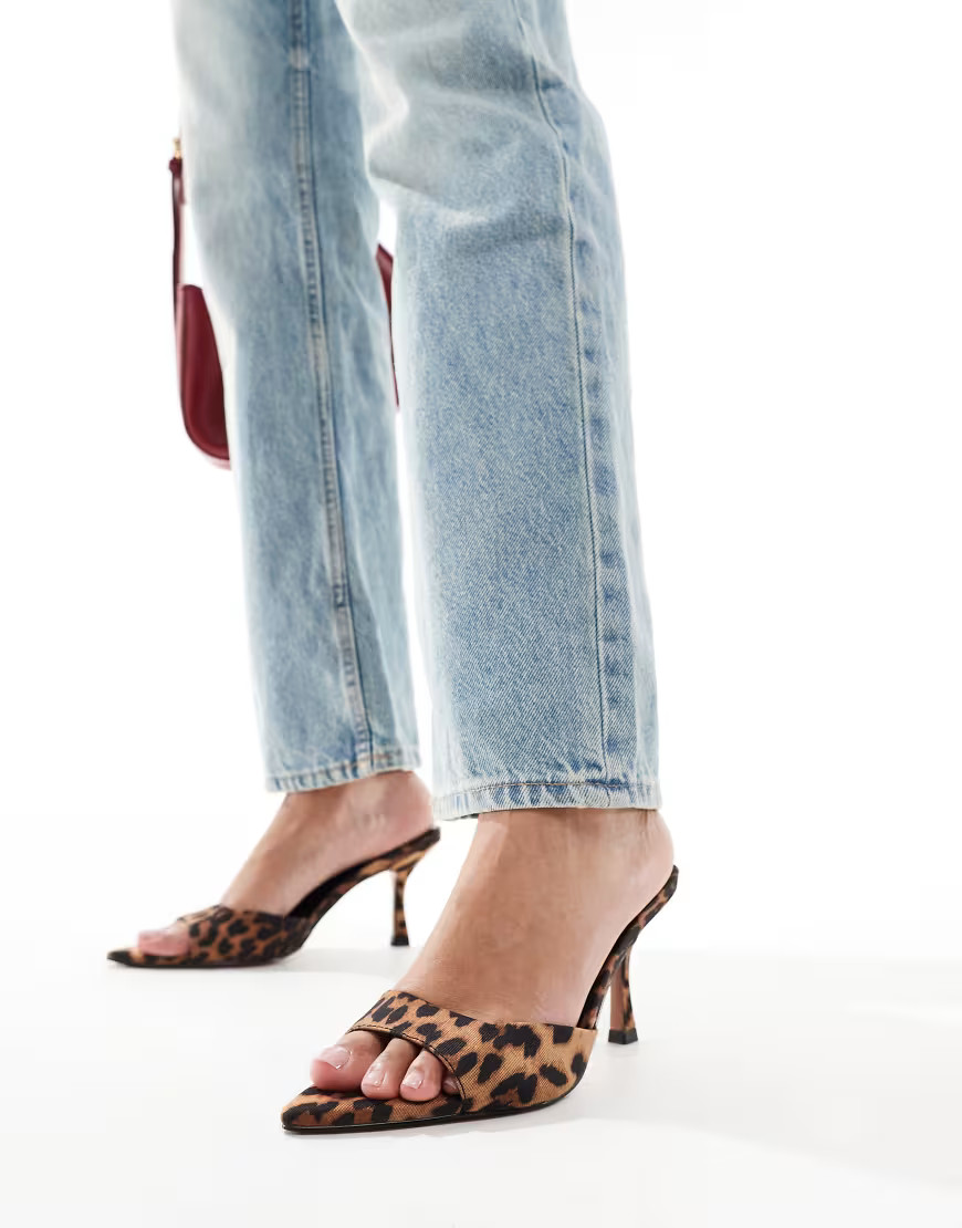 ASOS DESIGN Heyday pointed sole heeled mules in leopard-Multi | ASOS (Global)