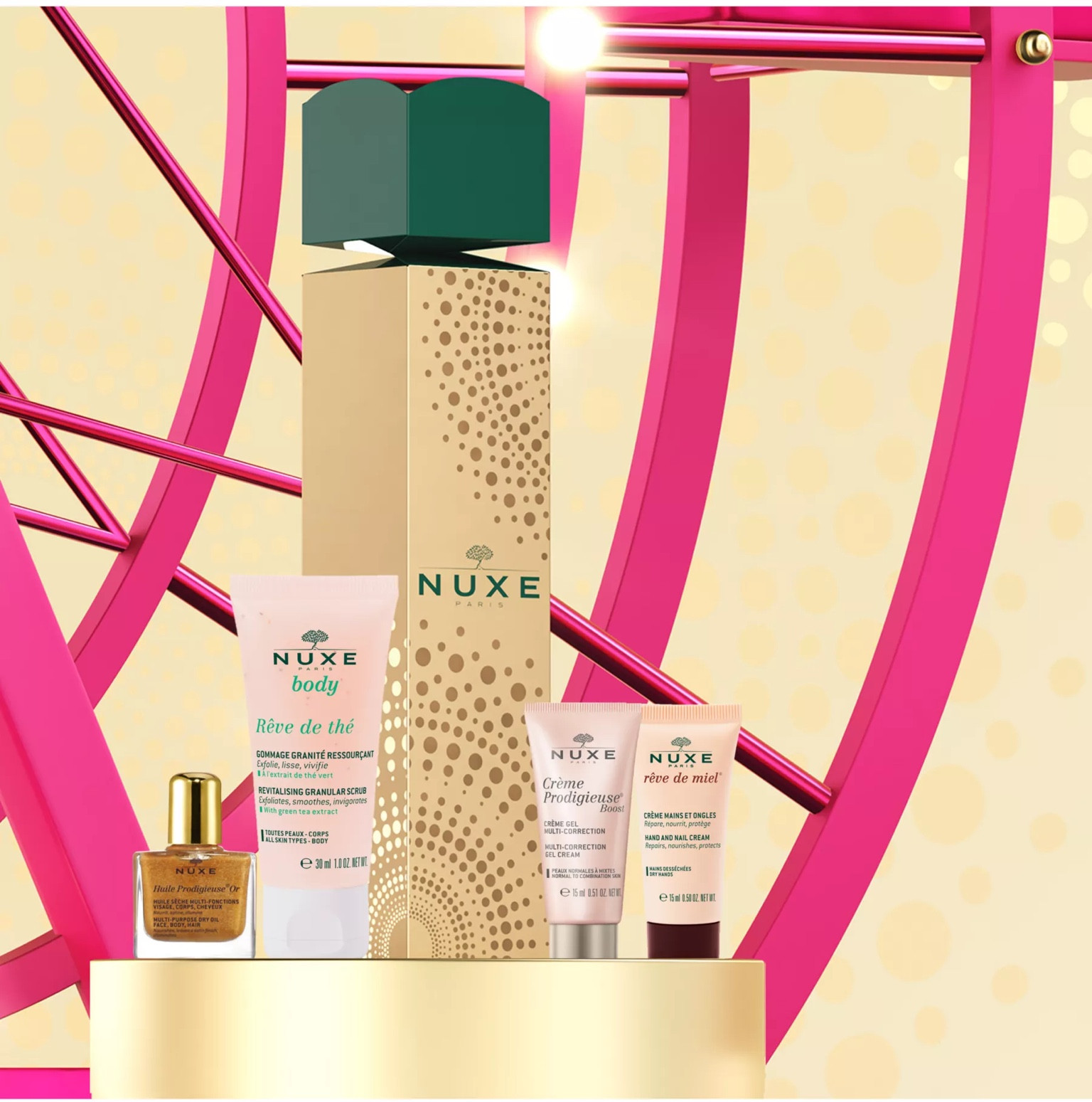 Nuxe Christmas Cracker
Treat yourself to this hydrating, moisturising and nourishing skin care set. 

The perfect NUXE Christmas Cracker! This festive cracker includes a selection of NUXE classics to delight all your loved ones.

Set contains:

Huile Prodigieuse® Or Golden Shimmer Multi-Purpose Dry Oil, 10ml
Rêve de Miel® Hand and Nail Cream, 15ml
Crème Prodigieuse® Boost Multi-Correction Gel Cream, 15ml
Rêve de Thé Revitalising Granita Scrub, 30ml

#LTKtravel #LTKGiftGuide #LTKbeauty