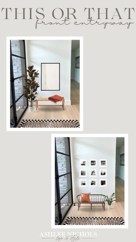 Trying to decide how to decorate the front entryway space! I love both of these options, how do I decide?
- -
Bench, throw blanket, rubber plant, artwork, frames, seating, throw pillow, plant, decor, design

#LTKstyletip #LTKhome