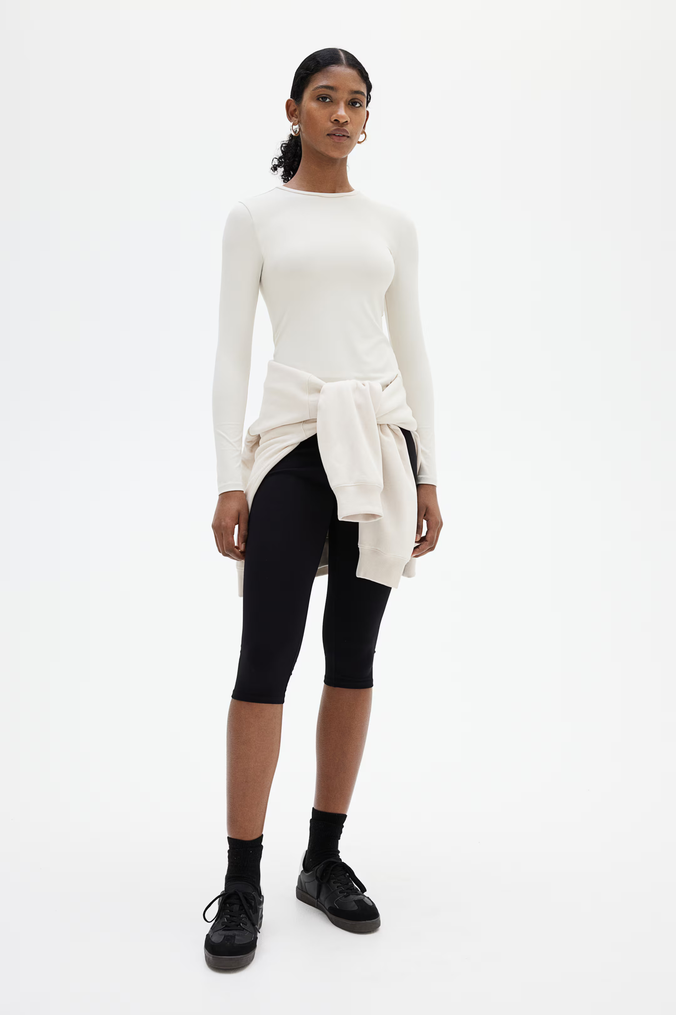 Long-sleeved microfibre top - Natural white - Ladies | H&M GB | H&M (UK, MY, IN, SG, PH, TW, HK)