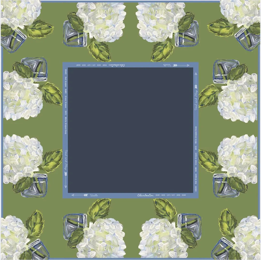 White and Green Hydrangea Mahjong Mat | Etsy (US)