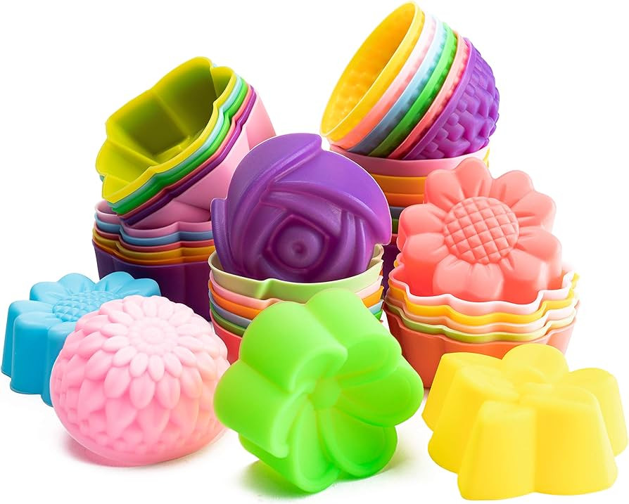 R HORSE 42Pcs Silicone Molds Cupcake Multi Flower Shapes Baking Cups Molds Non-Stick Donut Wrappe... | Amazon (US)