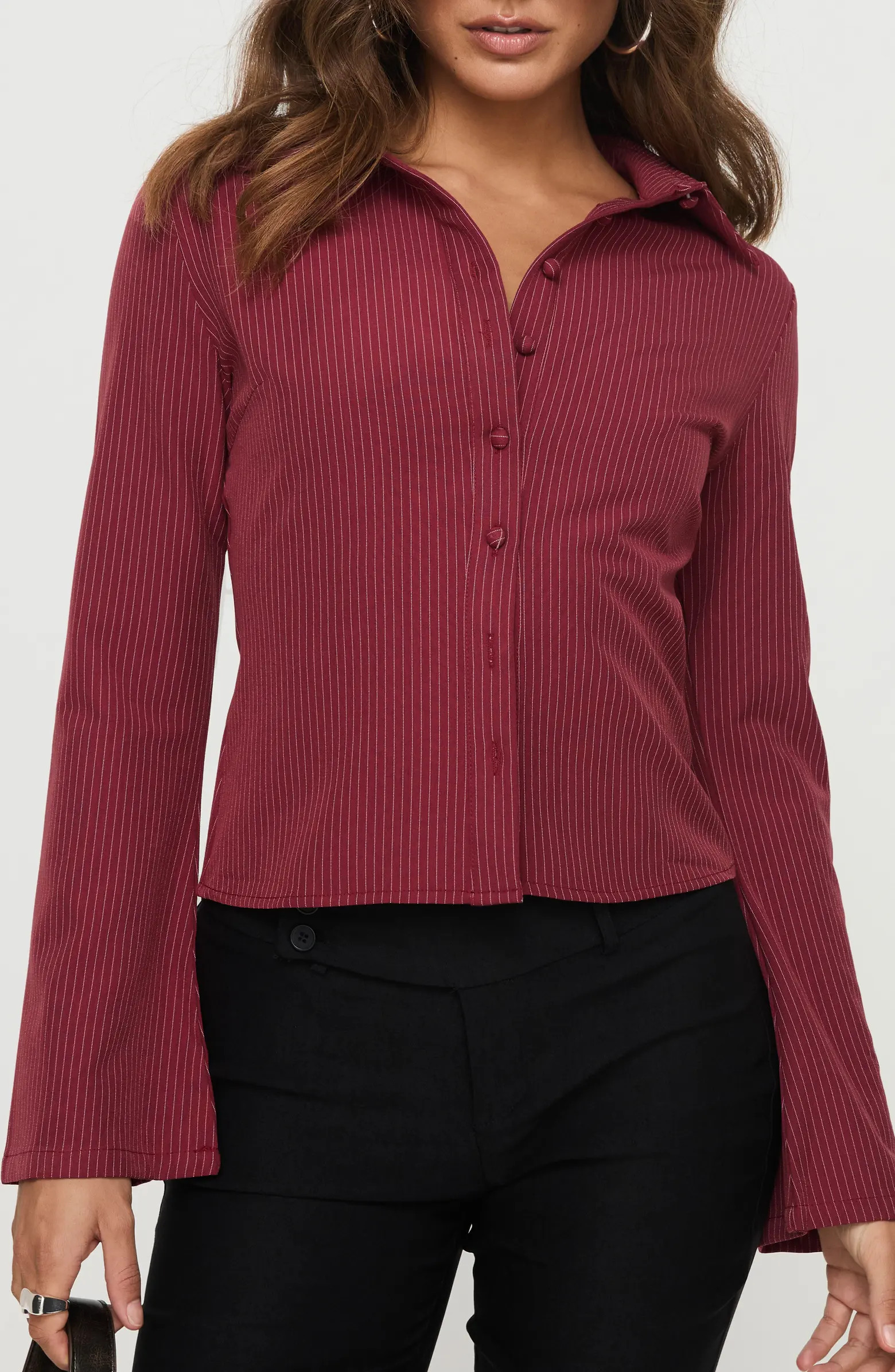 Anni Pinstripe Long Sleeve Button-Up Shirt | Nordstrom
