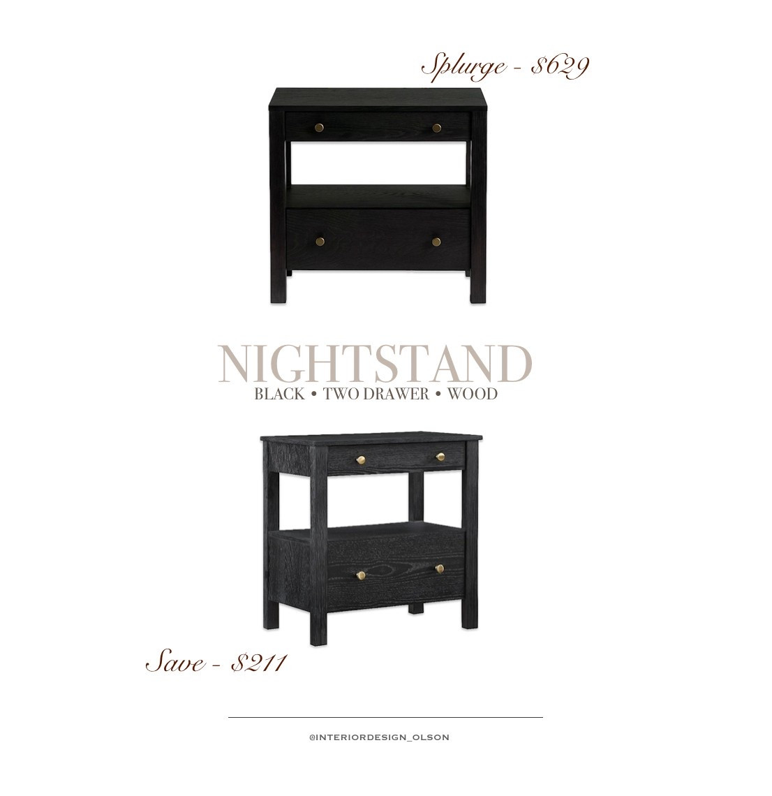 Splurge vs. Save: Black Wood Nightstand 🖤
If you love a moody, elevated look in the bedroom, a black wood nightstand is a timeless choice. These two options offer that same clean, modern vibe—but one comes at a luxe designer price, and the other delivers the look for so much less.

Both are perfect for adding contrast, texture, and function to your space. Linked both so you can choose what fits your style + budget!

#SplurgeVsSave #BlackNightstand #BedroomFurniture #NightstandStyling #MoodyInteriors #ModernOrganicHome #AffordableDecor #LTKHome #NeutralBedroom #InteriorDesignFinds

