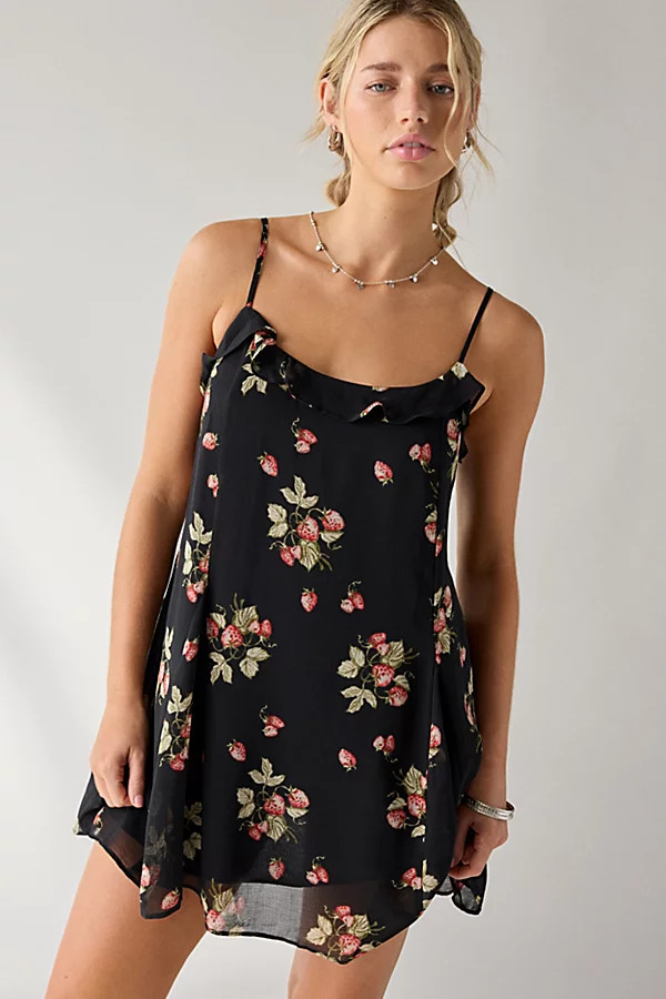 Kimchi Blue Swing Time Ruffle Babydoll Mini Dress in Botanical Floral, Women's at Urban Outfitters | Urban Outfitters (US and RoW)