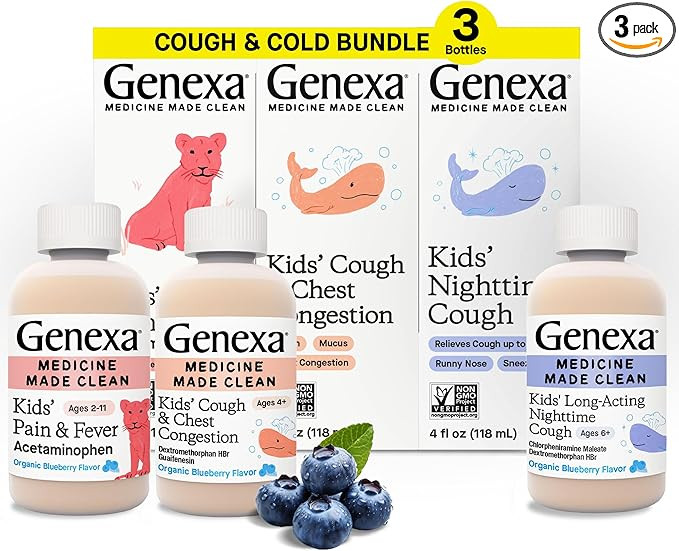 Genexa Kids' Cough Combo and Pain Bundle | Day & Night Cough Medicine, Fever Reducer & Pain Relie... | Amazon (US)
