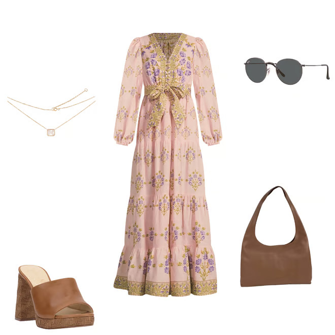 Floral Printed Long Sleeve V-Neck Self Tie Maxi Dress | Dillard's