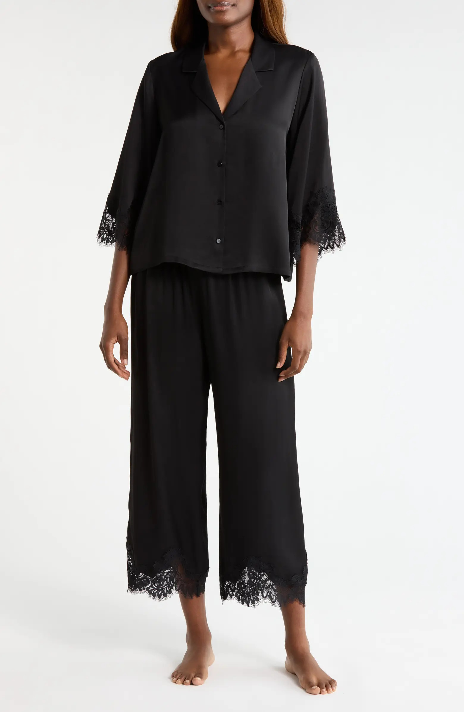 Midnight Lace Satin Pajamas | Nordstrom