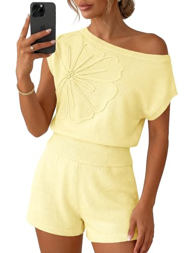 Saodimallsu Womens Short Sleeve 2 Piece Sweater Sets matching Short Sets | Amazon (US)