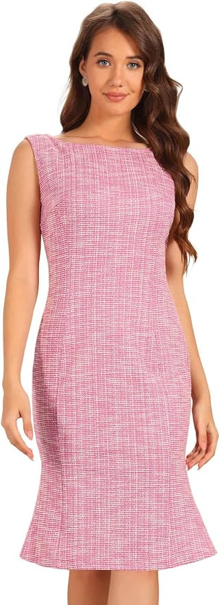 Allegra K Tweed Dress for Women's Summer Sleeveless Elegant Bodycon Dresses | Fitted Fishtail Pla... | Amazon (US)
