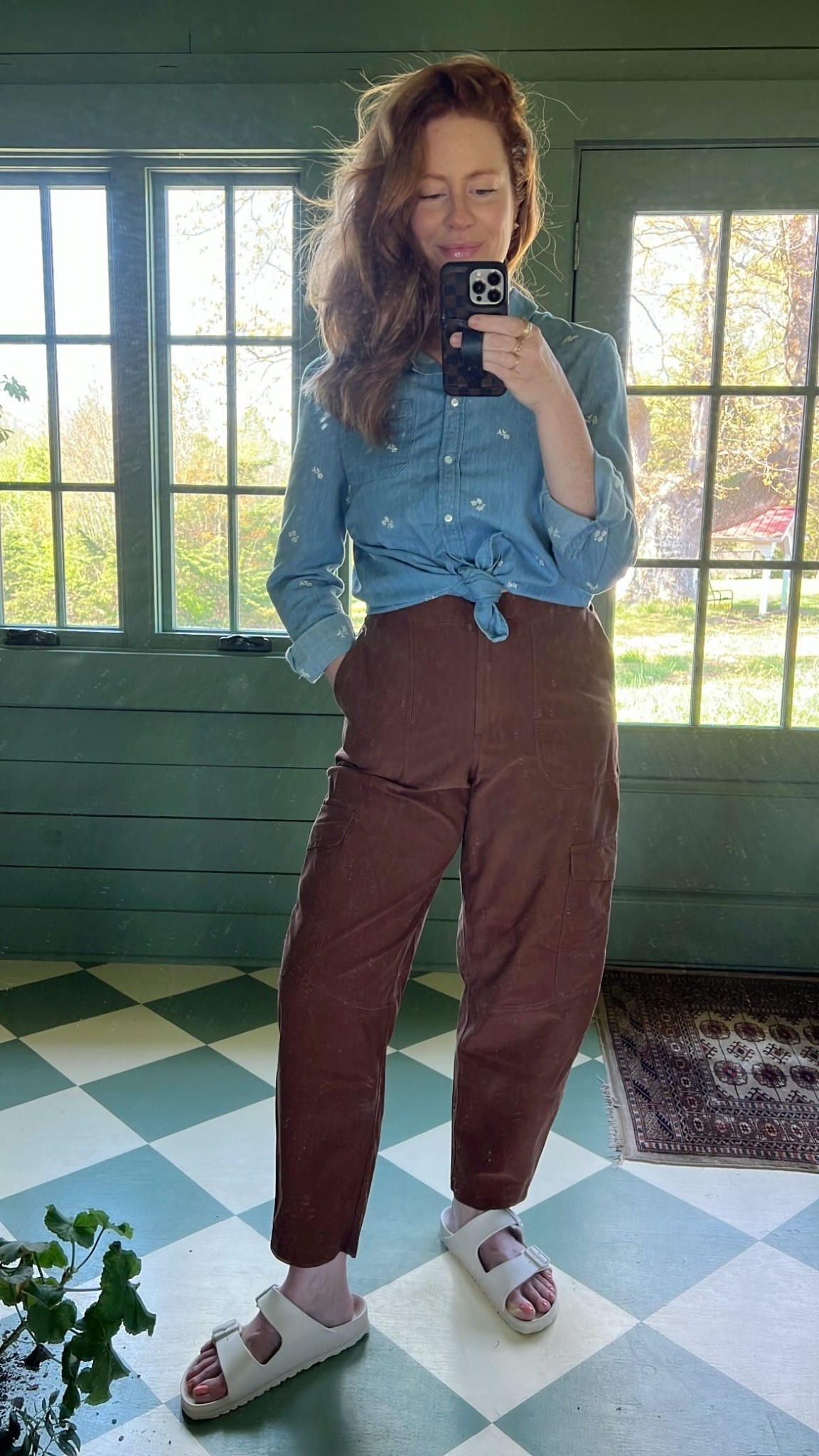 outfit of the day! western denim button up top barrel leg cargo pants and birkenstocks

#LTKOver40 #LTKFindsUnder100 #LTKStyleTip