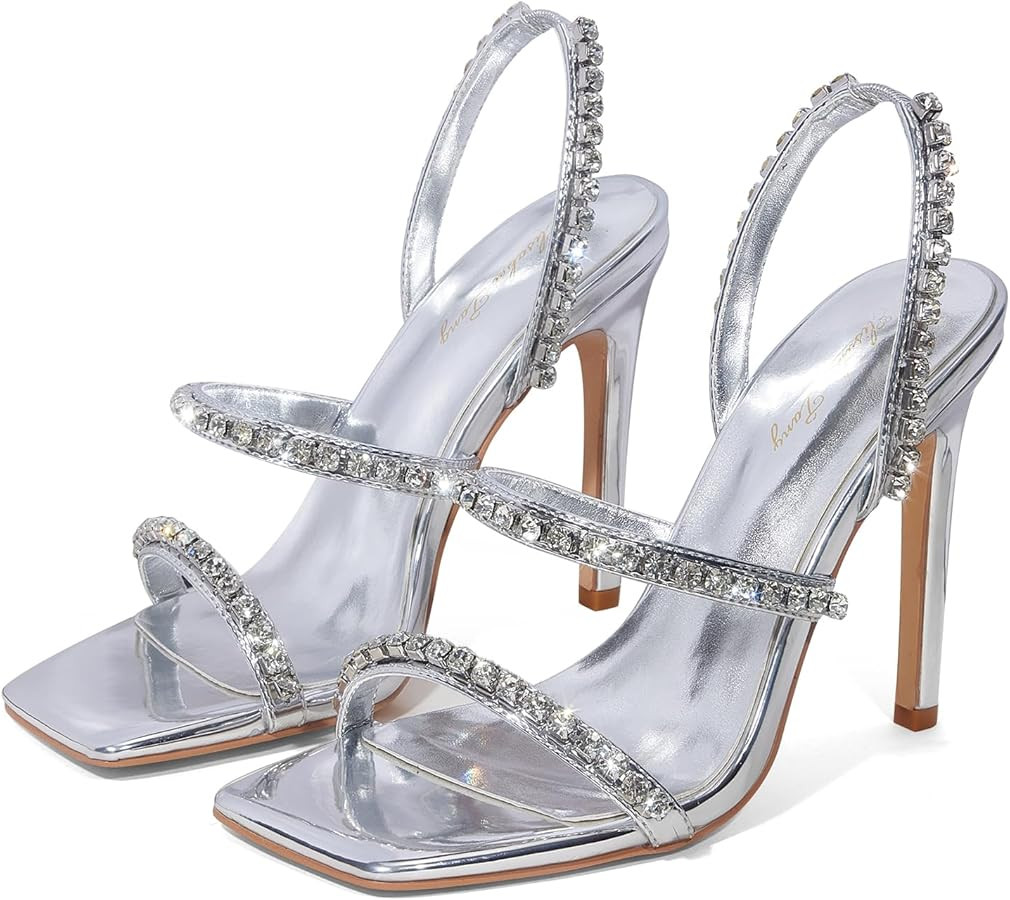 Elisabet Tang Square Toe Heels Stilleto Heels for Women,4.3 Inch Open Toe Heels Strappy Heels Wom... | Amazon (US)