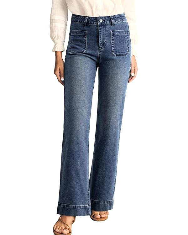 Astylish Women's Wide Leg Jeans High Waisted Stretchy Straight Leg Jeans Loose Trendy Denim Pants... | Amazon (US)