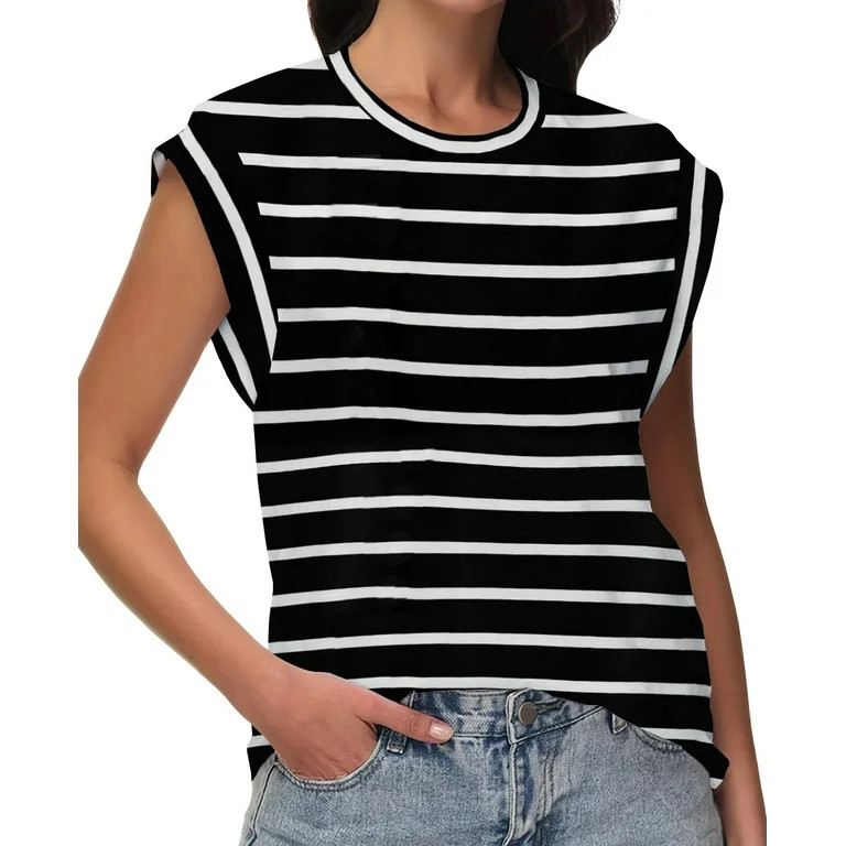 Fantaslook Cap Sleeve Tops for Women Casual Crewneck Tank Tops Summer Basic Tee Shirts | Walmart (US)