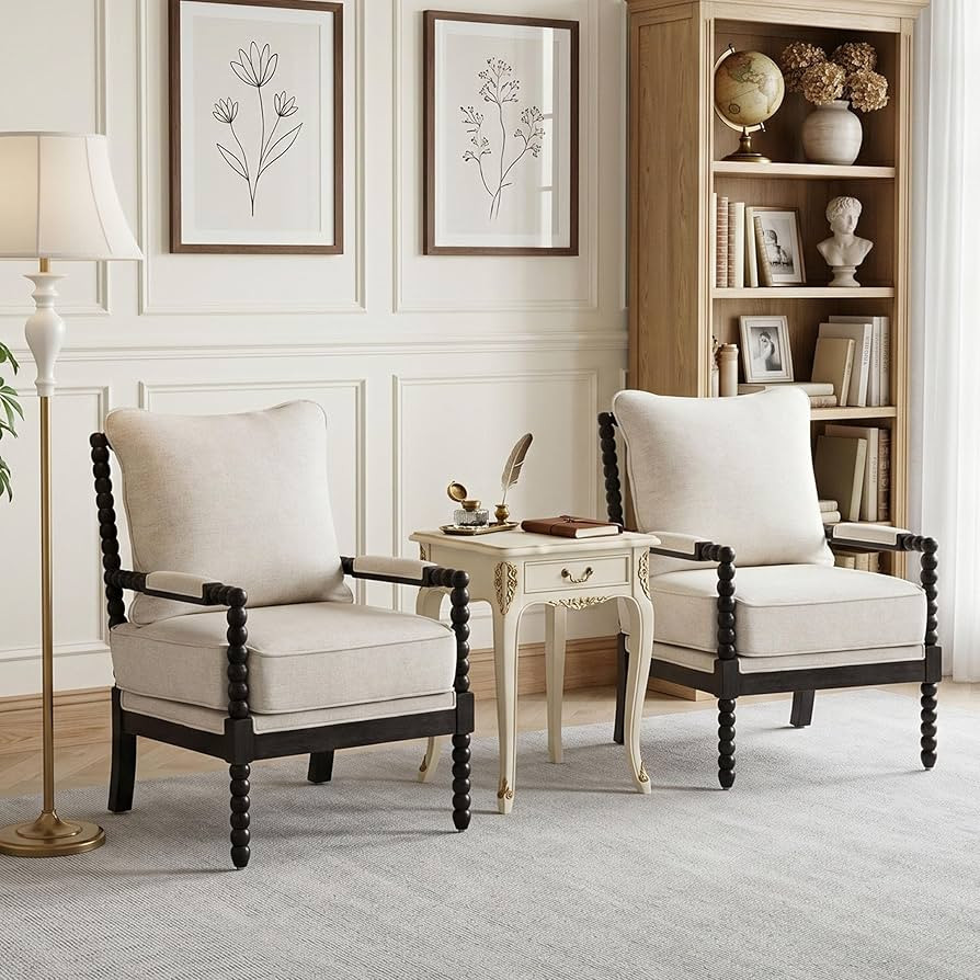 DUHOME Linen Fabric Spindle Accent Chairs Set of 2,Bobbin Chair with High Resilience Spring Cushi... | Amazon (US)