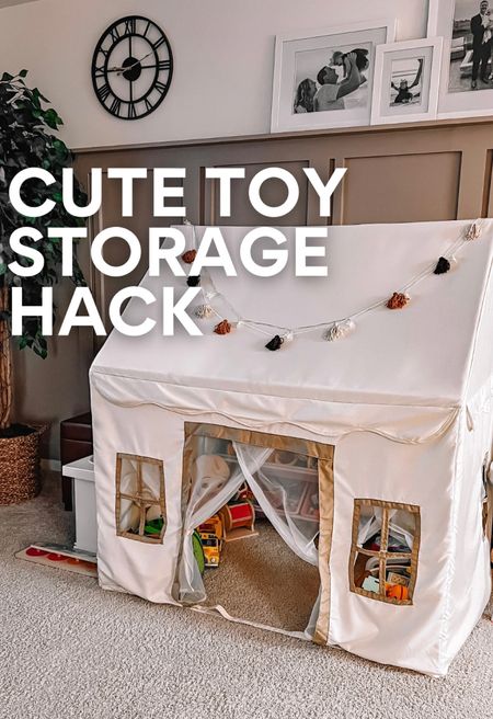 Grab this neutral play tent and any one of the cute toy shelves that fit inside of it for organized storage that’s out of site! This keeps our living room so much less cluttered looking yet all of our kid’s toys are readily available for playing. 

Plus, my daughter absolutely loves the star shaped fairy lights that come with it! She turns them on everyday  

#LTKkids #LTKfamily #LTKhome