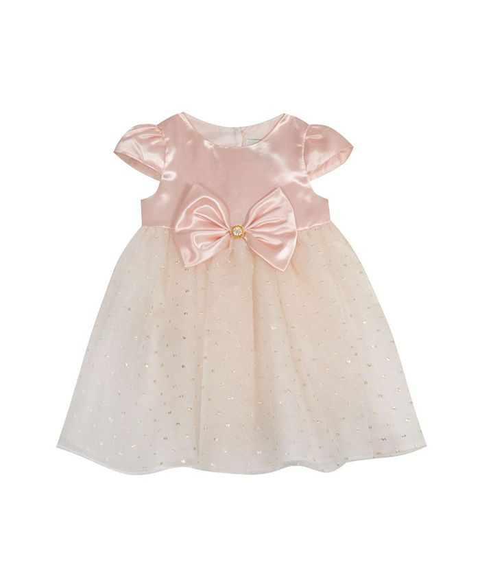 Rare Editions Baby Girls Satin Empire Bodice with Cap Sleeve to Organza Clip Dot Skirt Dress & Re... | Macys (US)