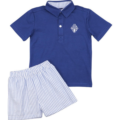 Navy Seersucker Polo Short Set | Cecil and Lou
