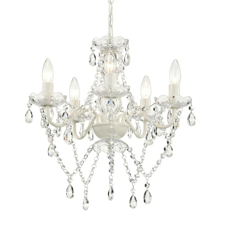 Small White 5-Light Crystal Chandelier, Modern Glass Chandelier Lighting Fixture, Small Chandelie... | Walmart (US)
