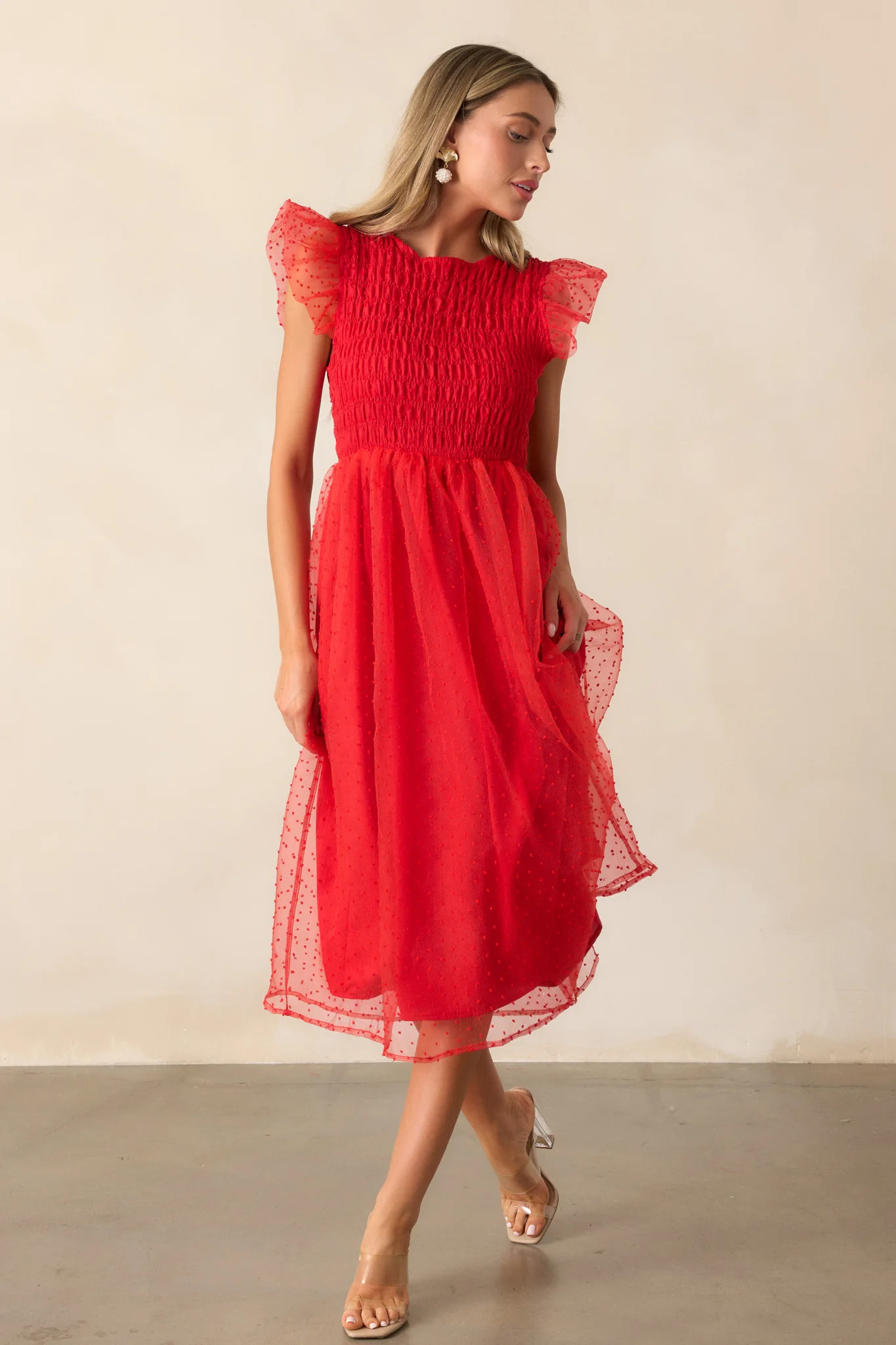 Heart On Fire Red Polka Dot Midi Dress | Red Dress