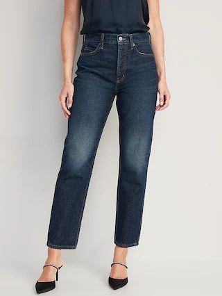 Extra High-Waisted Button-Fly Sky-Hi Straight Non-Stretch Ankle Jeans for Women | Old Navy (US)