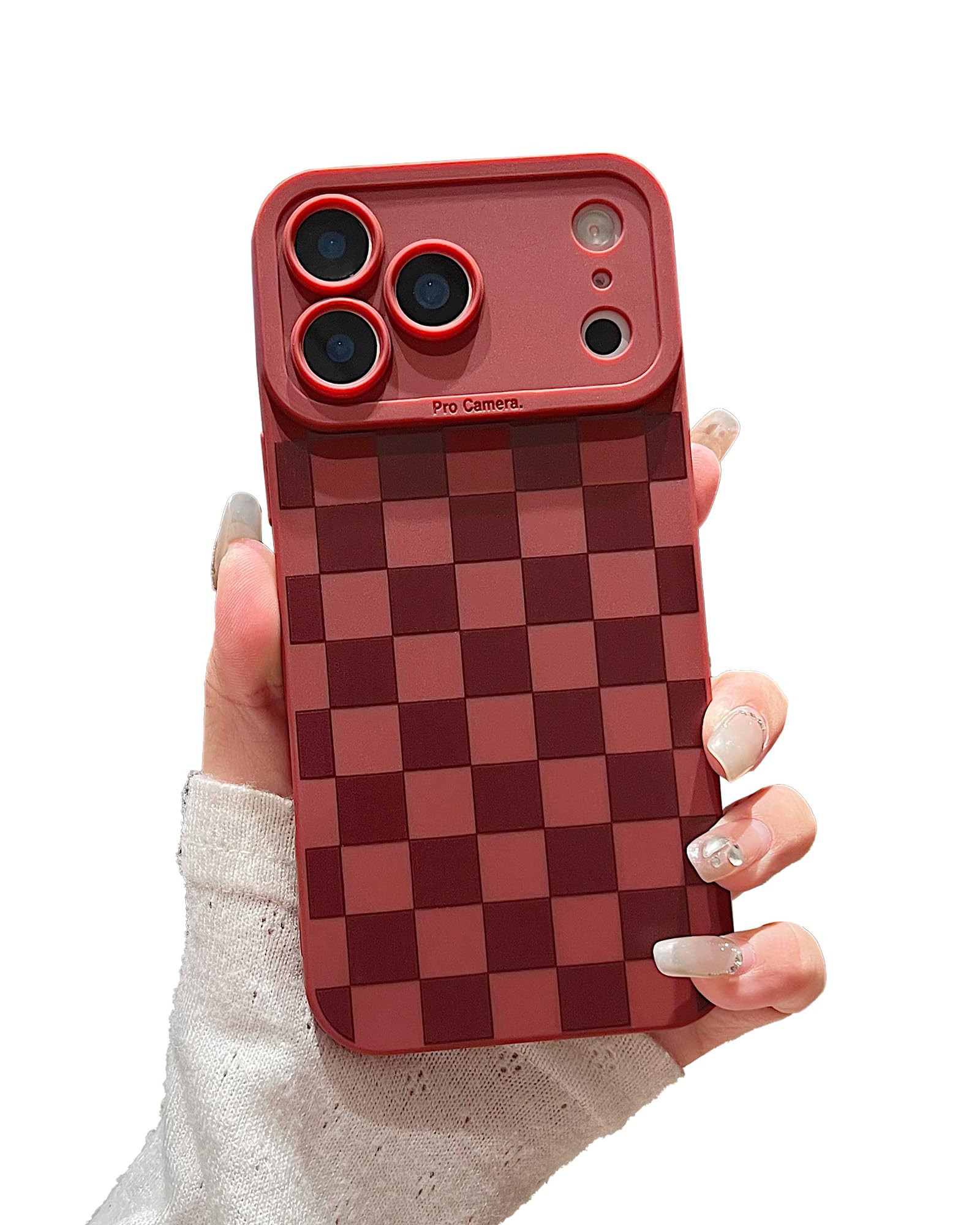 Compatible with iPhone 17 Pro Case Cute Checkered Pattern Design for Girls Women, Soft Silicone Shockproof Protective Designed for iPhone 17 Pro Case-Red | Amazon (US)