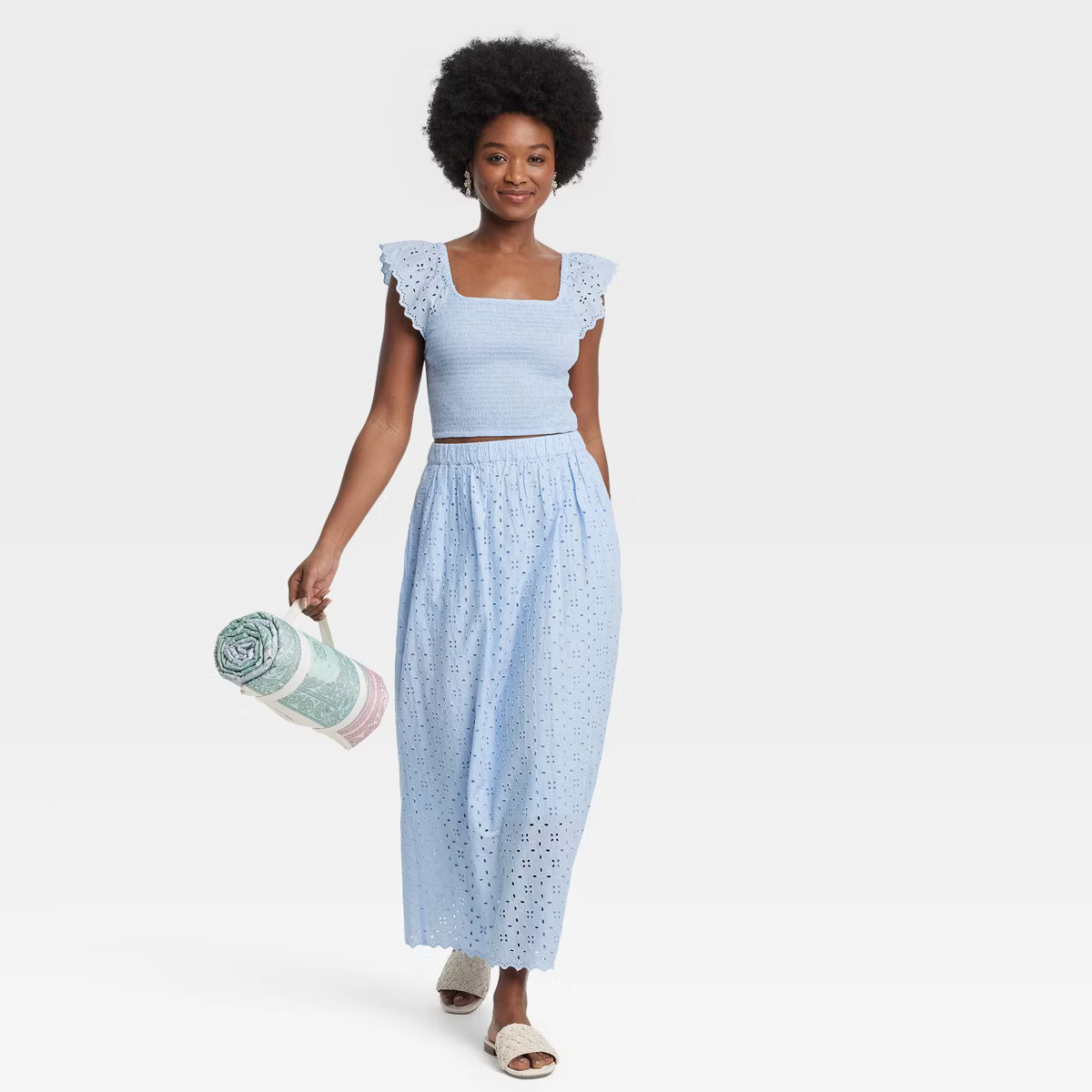 Women's Eyelet Flutter Short Sleeve Blouse - Universal Thread™ Blue | Target