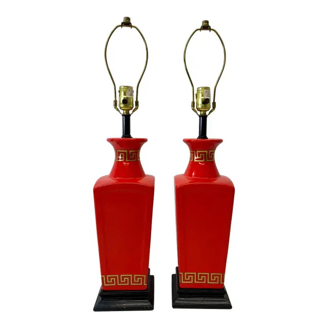 Vintage Asian Inspired Chinese Red Table Lamps C.1960 - a Pair | Chairish