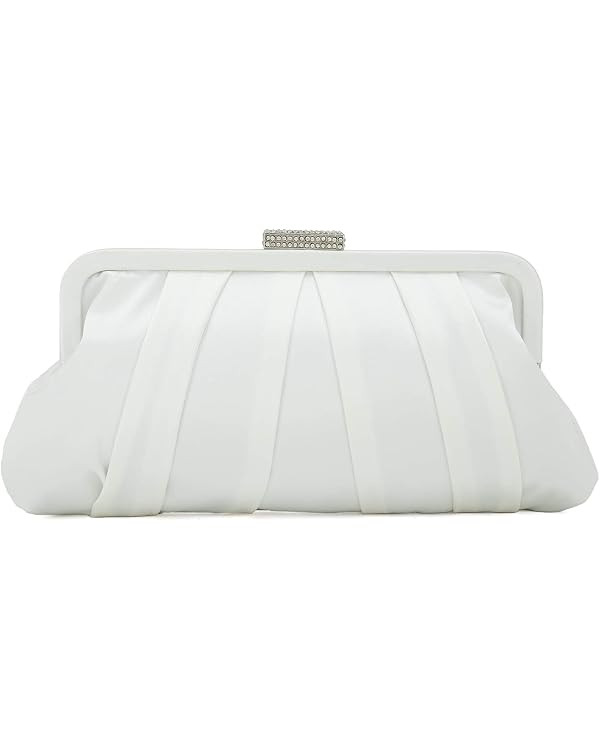Classic Pleated Satin Clutch Bag Diamante Embellished Formal Handbag for Wedding/Prom/Black-Tie E... | Amazon (US)