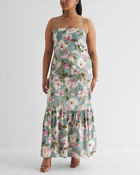 Floral Print Square Neck Tiered Poplin Maxi Dress | Express