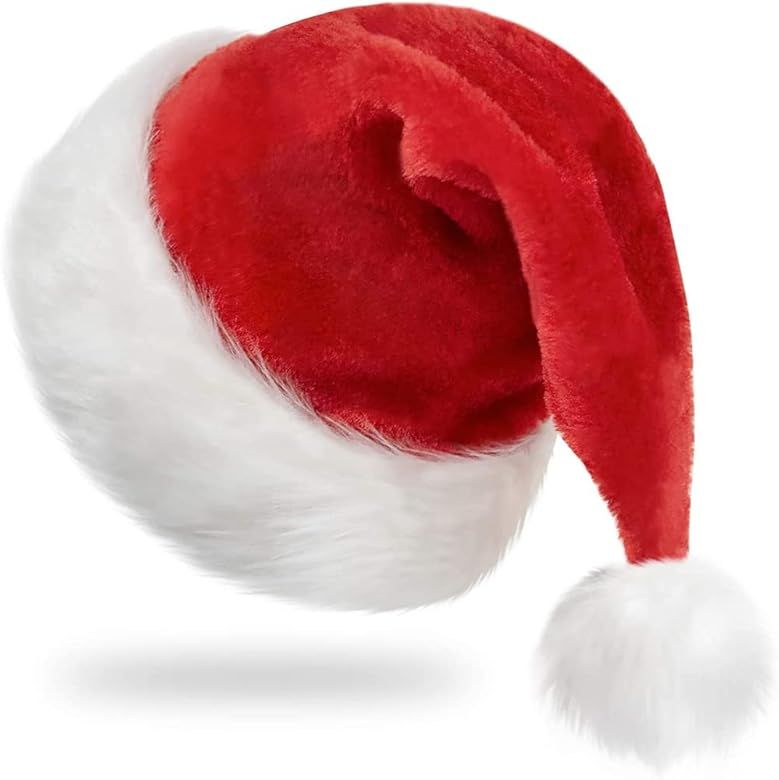 Santa Hat,Christmas Hat,Xmas Holiday Hat for Adults Christmas,New Year Classic hat Red | Amazon (US)