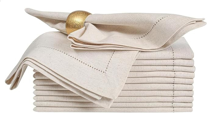 Linen Flax Cotton Cloth Dinner Napkins Set of 12, 18x18 Natural with Hemstitched Mitered Corners,... | Amazon (US)