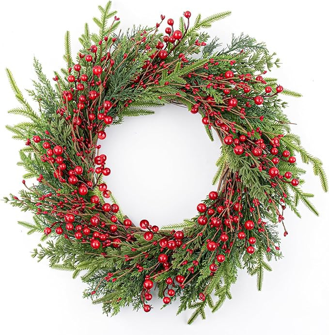 20 Inches Classic Christmas Wreath Rustic Christmas Wreaths for Front Door Xmas Winter Wreath wit... | Amazon (US)