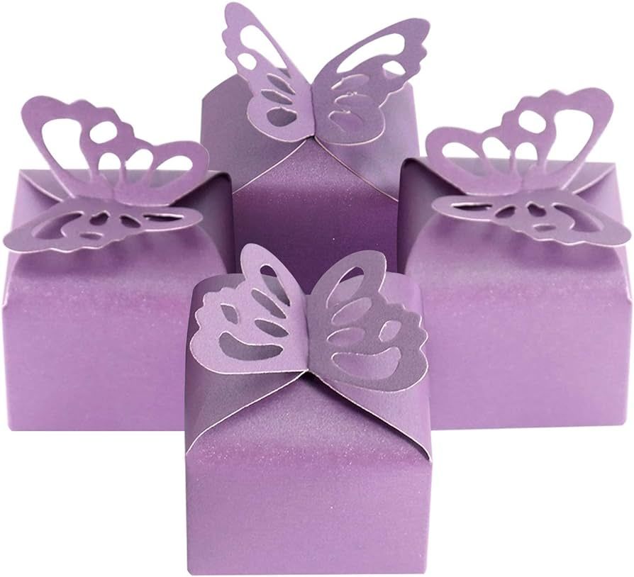50pcs Purple Butterfly Favor Boxes Girl Baby Shower Butterfly Candy Box Decoration Party Birthday... | Amazon (US)