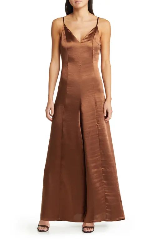 Topshop Strappy Wide Leg Jumpsuit in Brown at Nordstrom, Size 10 Us | Nordstrom