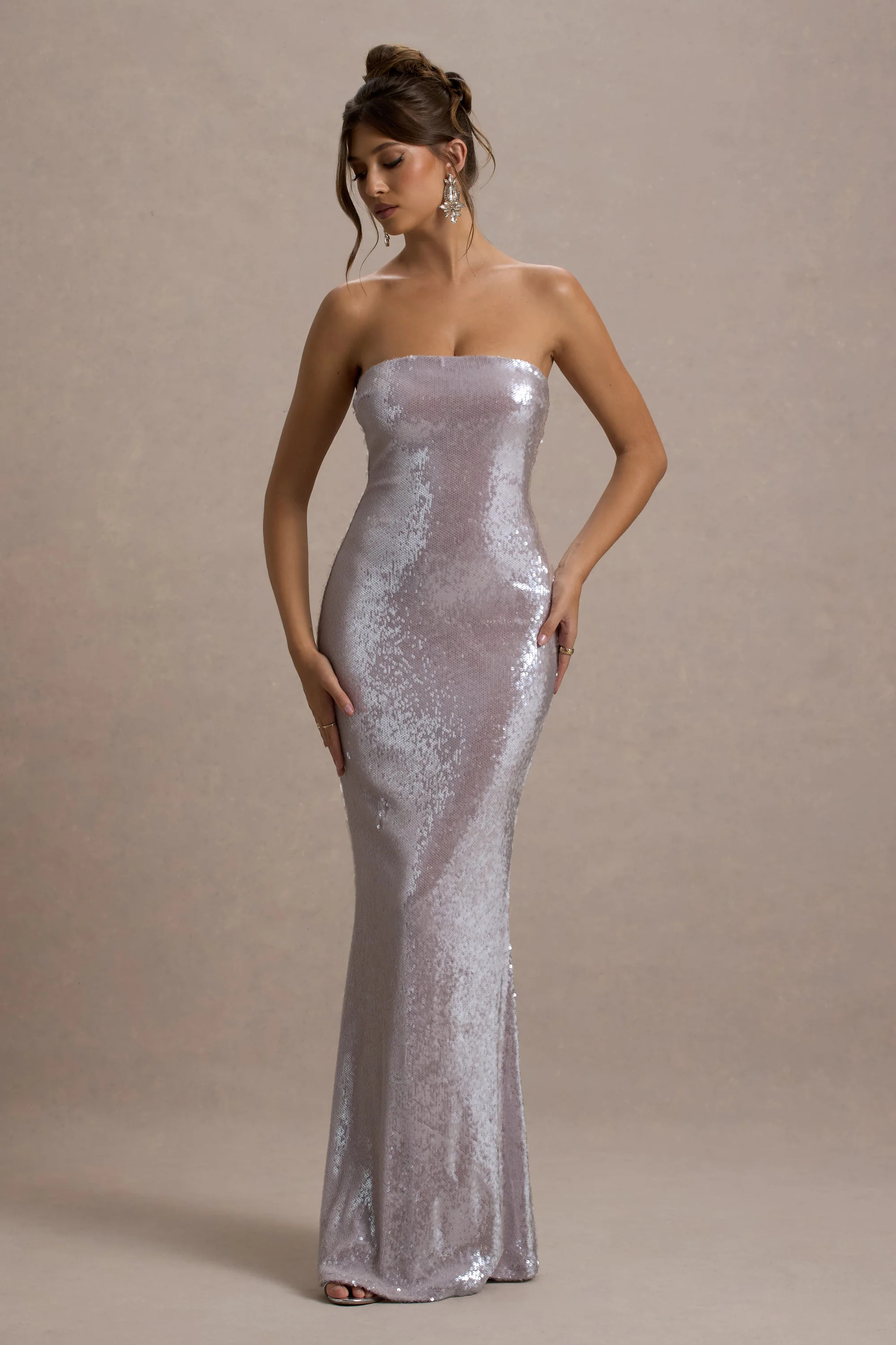 Moonstone  Lilac Sequin Bandeau Maxi Dress | Club L London