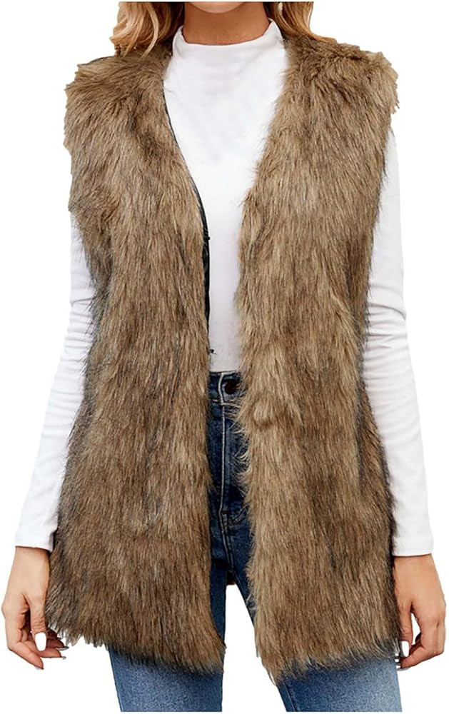 hlysgo Women's Faux Fur Vest Sleeveless Open Front Coat Fashion Fall Winter Warm Faux Fur Fuzzy V... | Amazon (US)