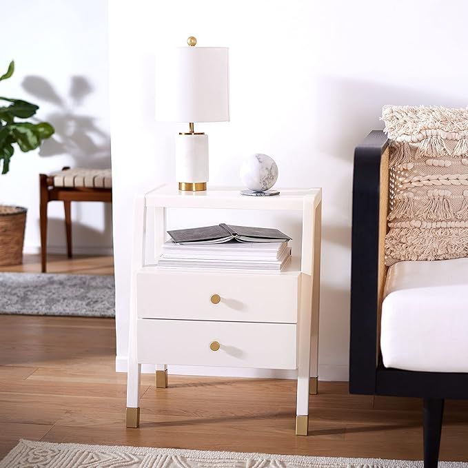 SAFAVIEH Home Collection Cove White/Gold 2-Drawer 1-Shelf Accent Table (Fully Assembled) ACC6602B | Amazon (US)