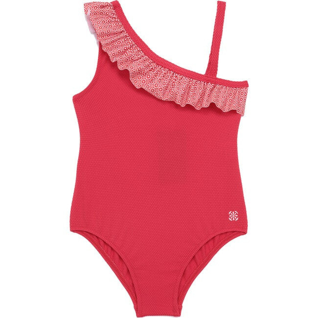 Flores Asymmetrical Printed One-Piece Swimsuit, Red Azulejos | Maisonette