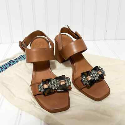 Tory Burch Brown Delaney Heel Bow Embellished Double Strap Sandals Size 7.5 M  | eBay | eBay US